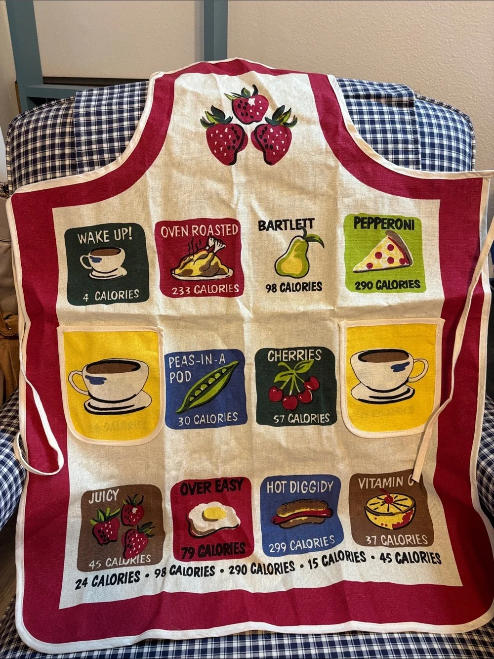 Kitchen Apron with Fruit & Calorie Print - Red Accent